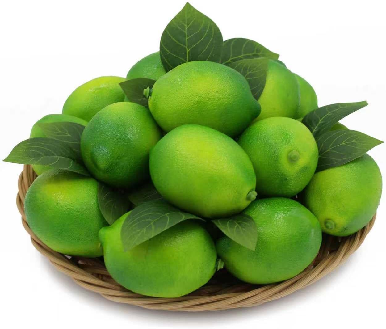 13Pcs Fake Lemons Lime Lifelike Plastic Lemon Decorations Artificial Limes with 8 Lime Leaves Fake Green Lemon Faux Fruit for Home Kitchen Table Bowls Vase Fillers Photography Prop(Green)