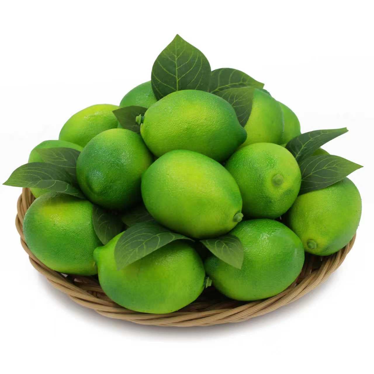 Laiiqi 13Pcs Fake Lemons Lime Lifelike Plastic Lemon Decorations Artificial Limes with 8 Lime Leaves Fake Green Lemon Faux Fruit for Home Kitchen Table Bowls Vase Fillers Photography Prop(Green)