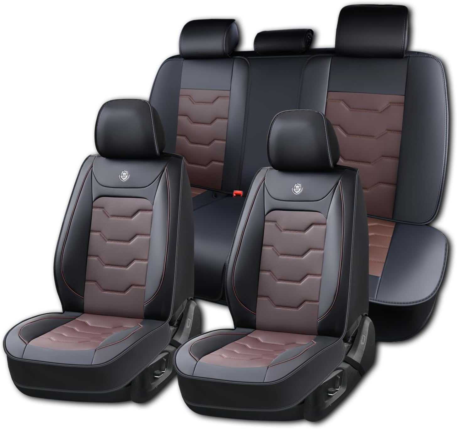 Car Seat Cover for Cars, Brown Leather, Waterproof, Full Set, Fits Cars, Suvs, Pickup Trucks, Airbag Compatible, Upgrades and Beautifies Car Interiors, Easy to Install and Clean Up