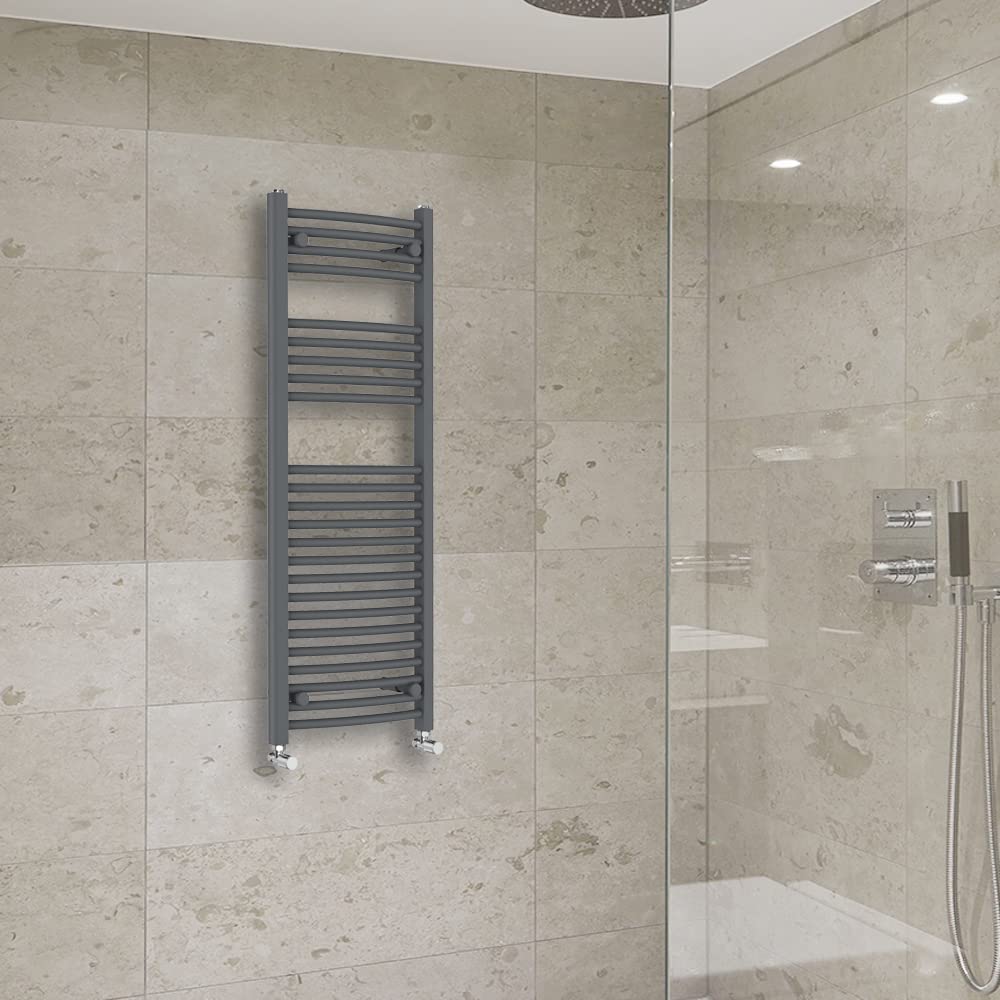 Warmehaus Anthracite Curved Heated Towel Rail Radiator Ladder Grey 1200X450mm Central Heating Radiators For Bathroom Kitchen