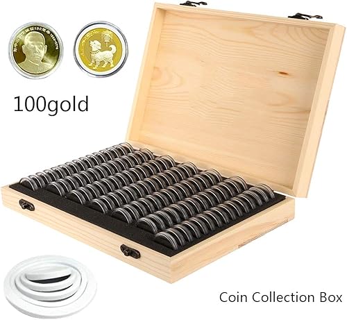 Miniatura 2 de Caja de colección de monedas de 100 rejillas, caja de almacenamiento de monedas de madera, contenedor conmemorativo para monedas, caja organizadora