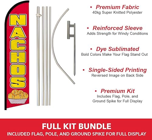Miniatura 2 de Infinity Republic - Kit de bandera y poste de manga completa sin viento de Nachos - Perfecto para restaurantes, restaurantes, camiones de comida,