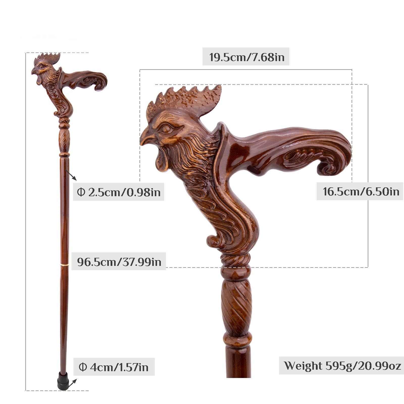 Handgeschnitzter Gehstock in Hahnenform Aus Holz Mit Ergonomischem Griff und Gummispitze für Damen und Herren – Modischer, Exklusiver Gehstock für Senioren – 96,5 cm