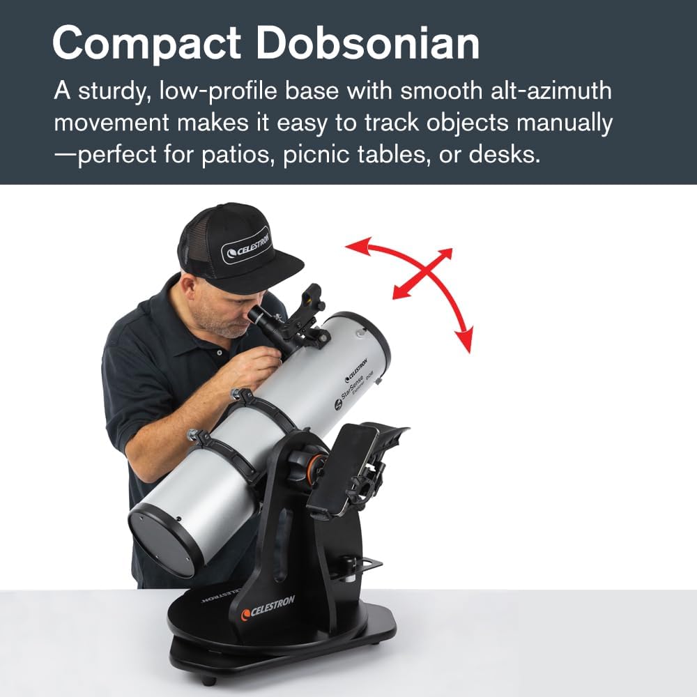 Celestron StarSense Explorer 130AZ Tabletop Telescope with Smartphone App | Compact Tabletop Dobsonian, Parabolic Reflector Optics, StarSense Smartphone Guidance to Find Objects, Camping & Travel Ready