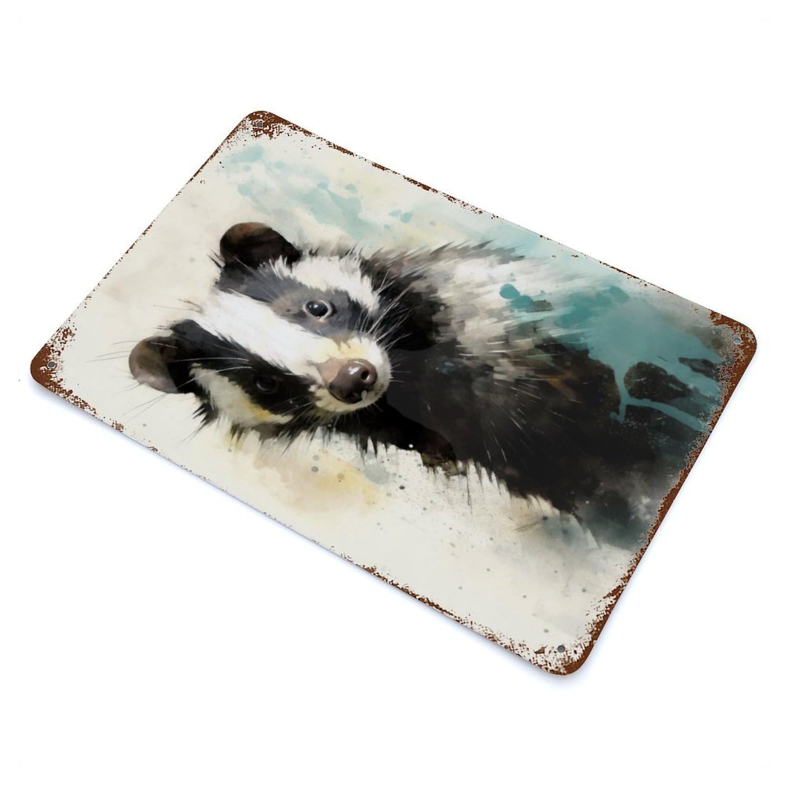 Skunk Beauty Watercolor Vintage Wall Sign 11.8"x7.9", Rust Effect Metal Decor for Office, Studio And Wall Decor