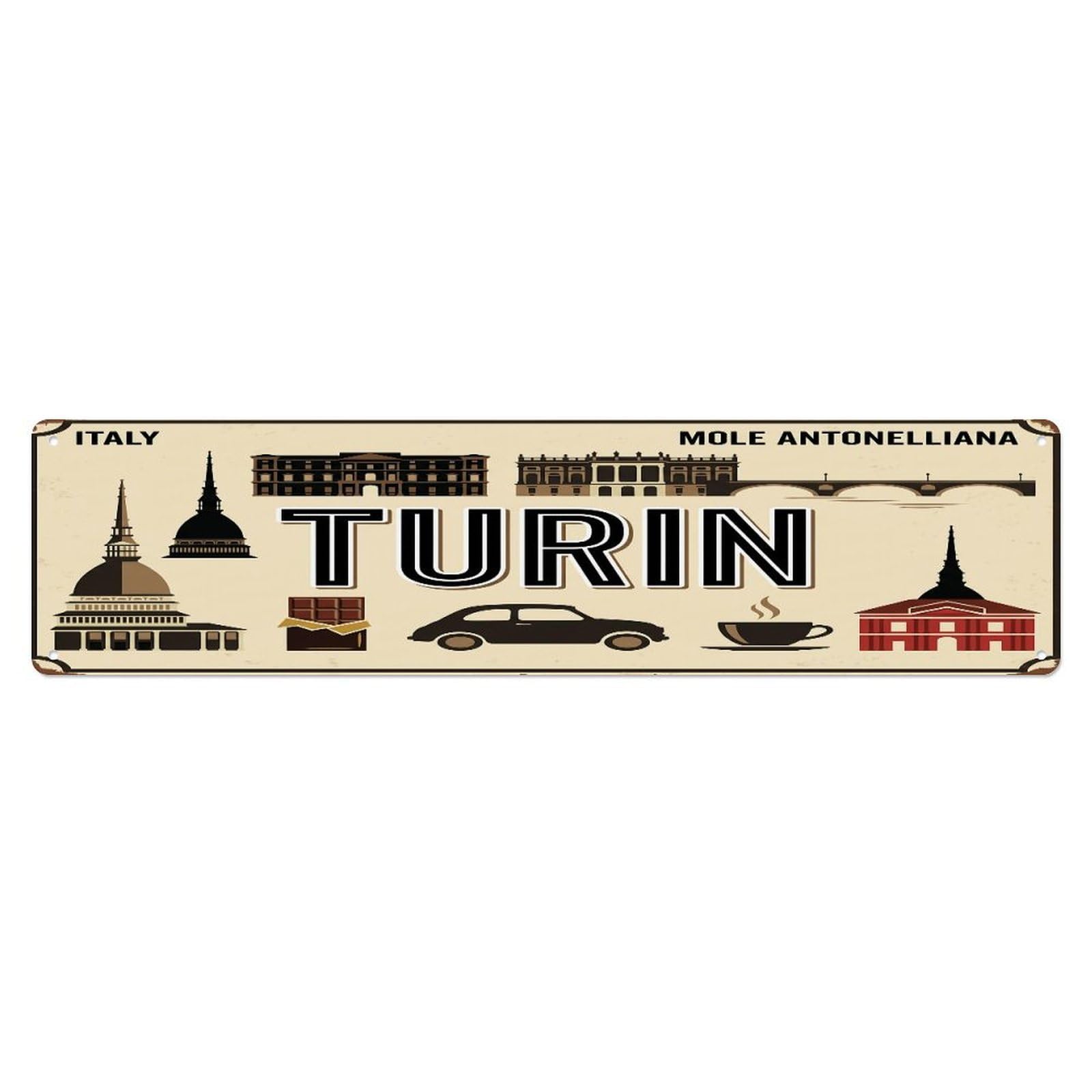 Tgrcjimh Style Metal Tin Sign Vintage Travel Turin Mole Antonelliana Chocolate