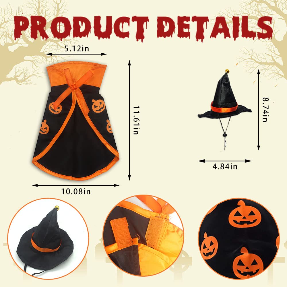 Halloween Cat Costume Cloak Witch Hat Pet Accessories Halloween Adjustable Pumpkin Pet Costumes Clothes Set, Halloween pet Costume Decor Cloak for Cats Dogs Puppy Halloween Carnival Party Supplies view 2