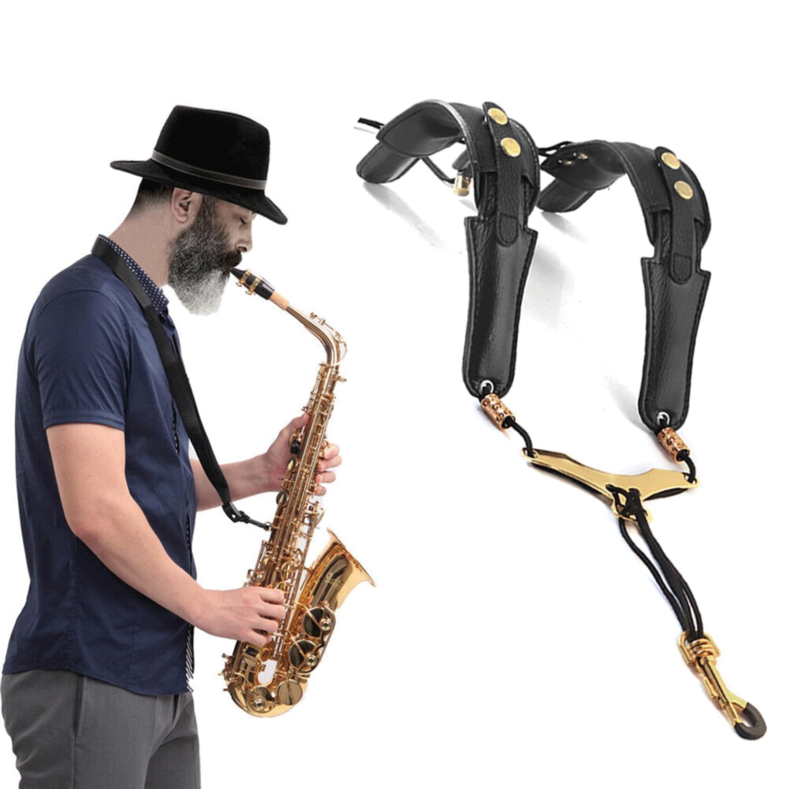 Sangle de Cou pour Saxophone avec Bandoulière Réglable et Crochet en Métal pour Adultes et Enfants
