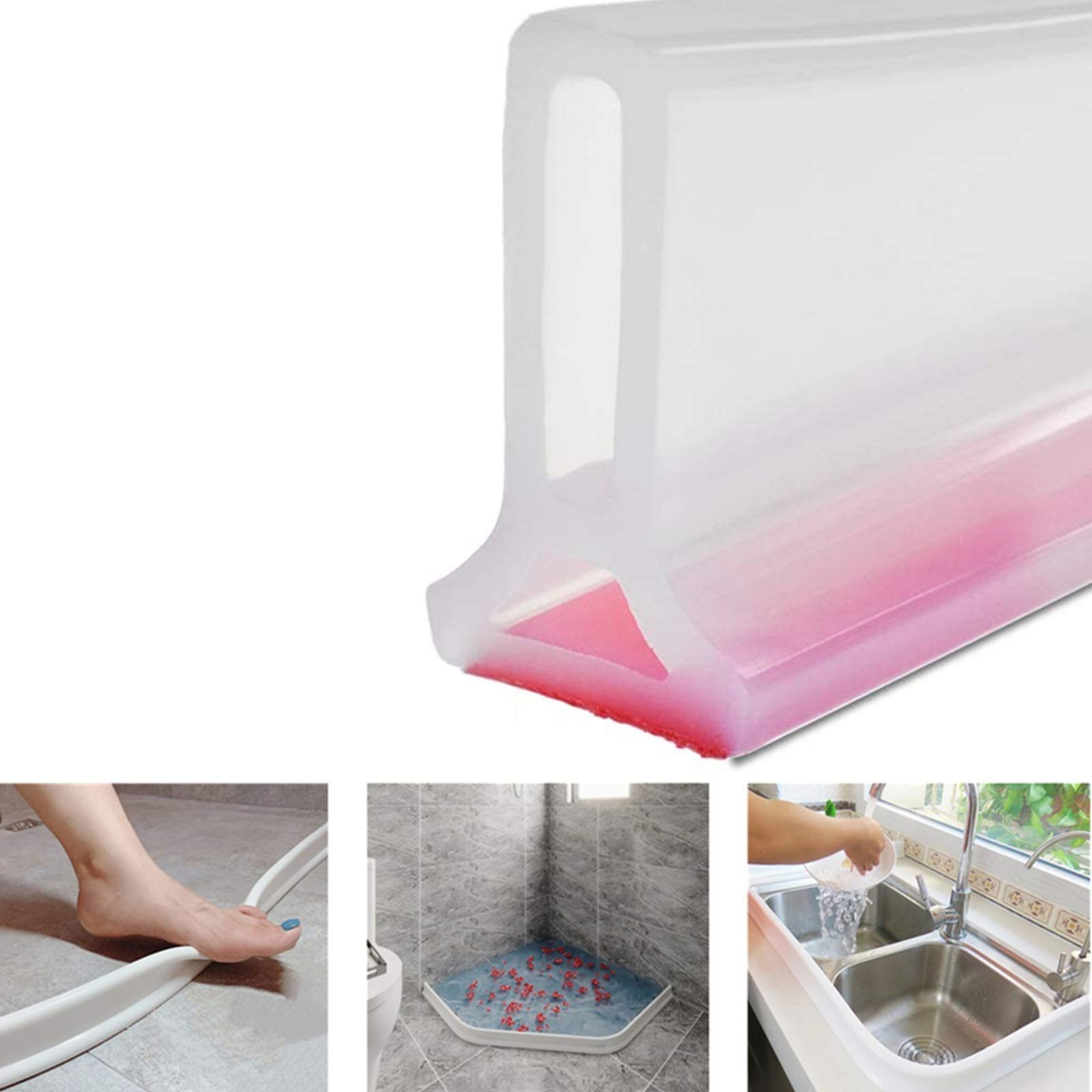 Tira impermeable flexible de silicona, tope de flujo de agua de baño flexible para separación de baño seco y húmedo (400cm,Transparent)