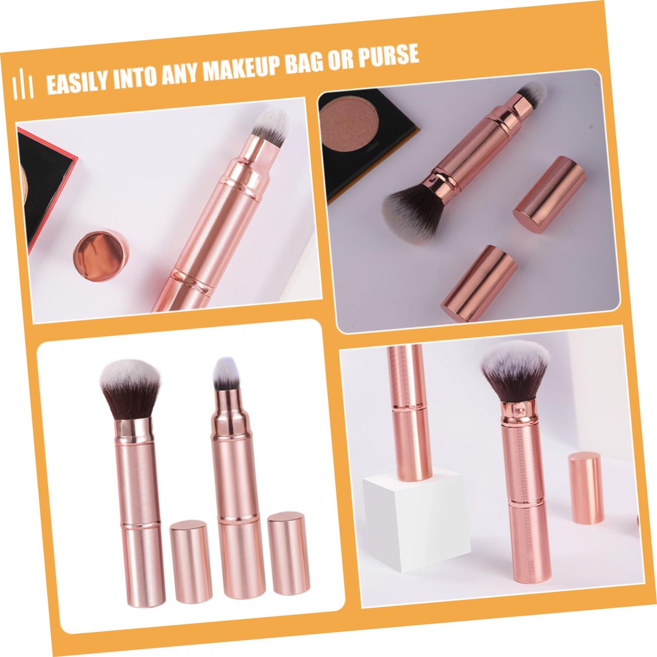 Gatuida Pennelli Trucco da Viaggio 2 Pezzi Double-ended con Setole Morbide e Design Retrattile con Cappuccio per Applicazione Uniforme di Fondotinta e Blush in Ufficio e Viaggio