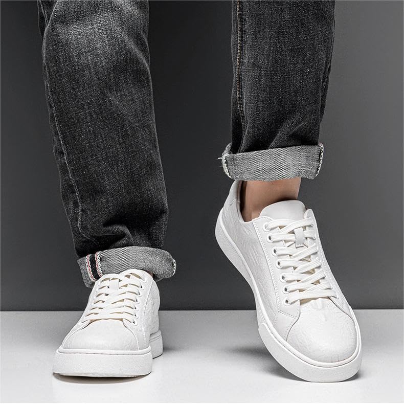 Men Fashion Leather Lace-Up Flat Oxfords Sneakers Breathable Business Casual Sneaker for Men White2