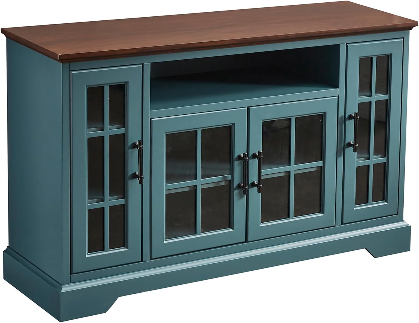 TV Stand Media Console - Modern Farmhouse Style, Ample Storage, Adjustable Shelf Console Table Buffet Table Sideboard with 4 Doors for Living Room Cupboard (Blue-52INCH)