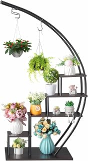 ARMARD Suporte de flores de 5 níveis para exibição de plantas grande de 5 camadas de madeira de ferro semicircular para ambientes internos e externos, flor de 142 cm, suporte de alta resistência, adequado para jardim, varanda, jardim, gramado, decoração de casa