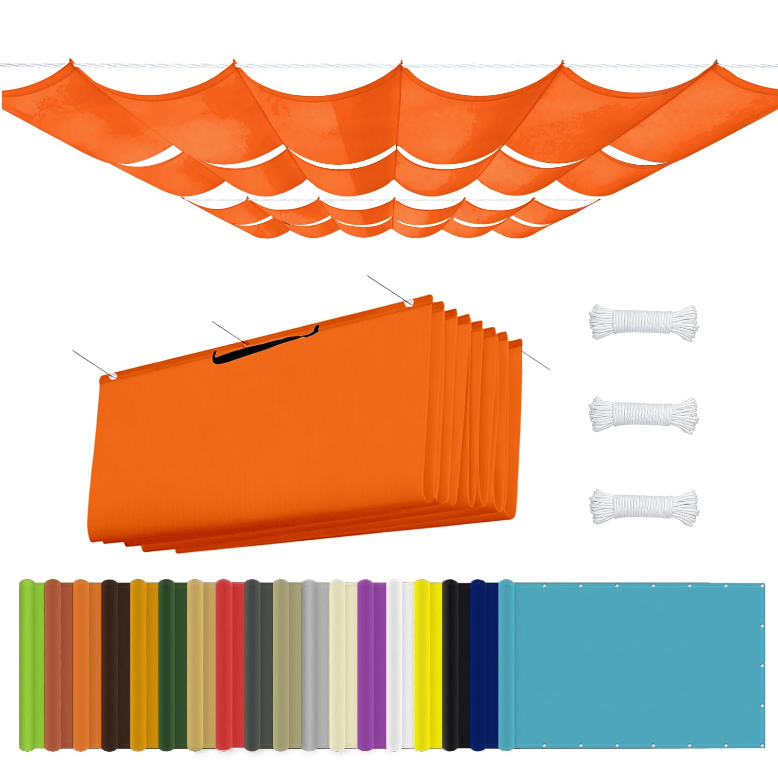 Retractable Wave Awning 1.7 x 11 m Pes Polyester, UV Protection, Sun Protection Weather Large Cooling Shade, With Rope and Eyelets for Yard Pergola Backyard, Orange