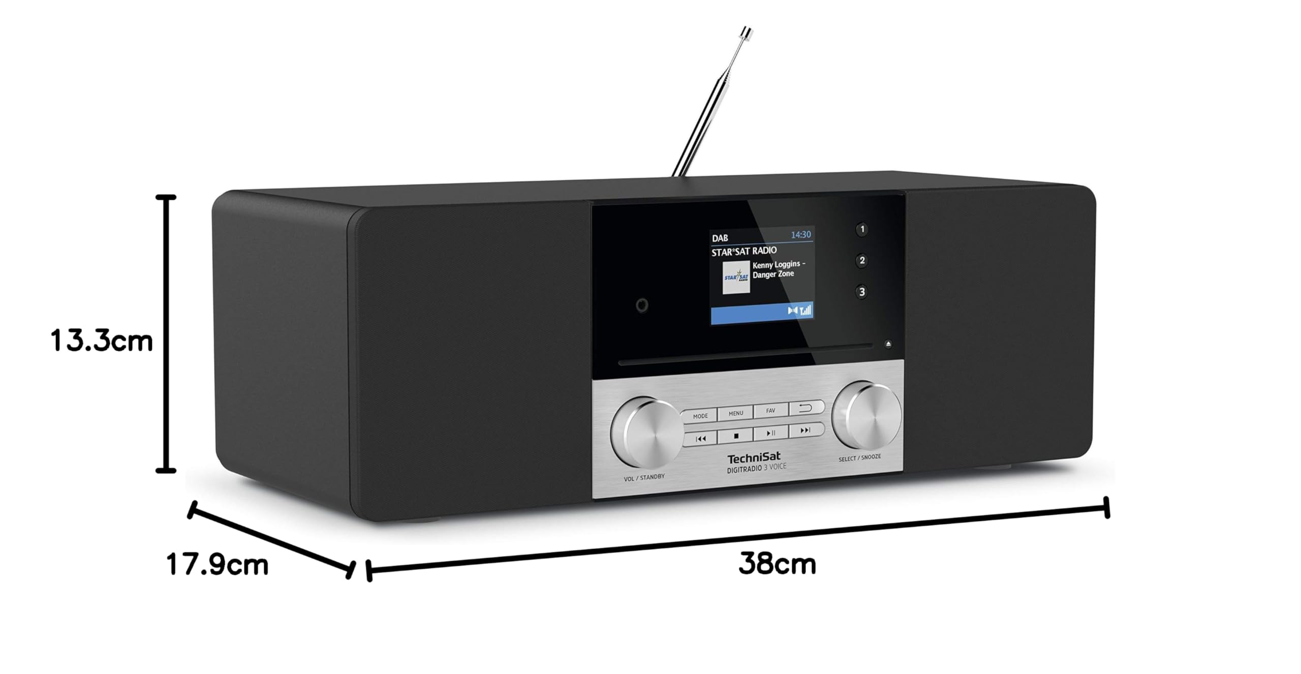 TechniSat DIGITRADIO 3 Voice - Radio Dab+ stéréo compacte avec Commande vocale Hors Ligne en Allemand (Dab, FM, Lecteur CD, USB, Prise Casque, entrée AUX, Radio-réveil, écran OLED, 20 Watts RMS) Noir