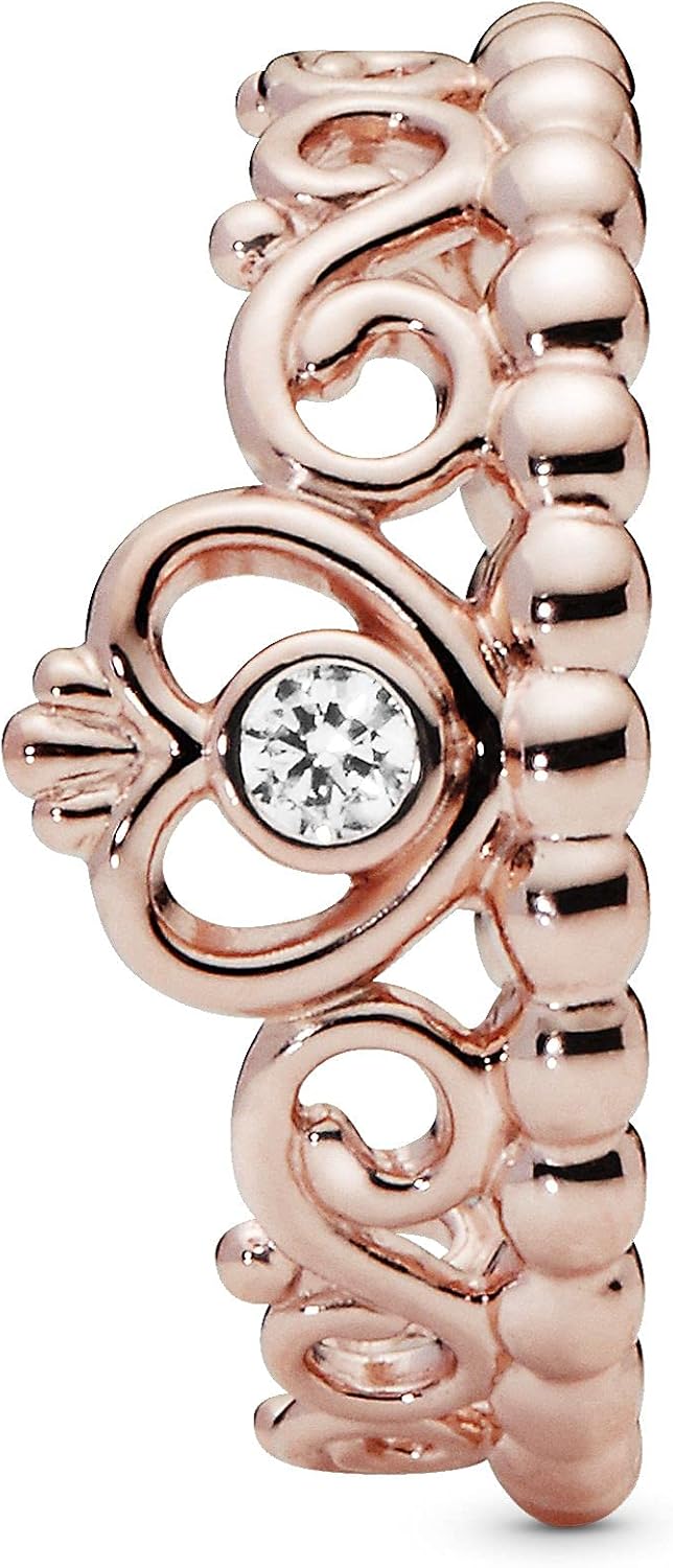 Pandora Princess Tiara Crown Ring - Gift for Her - Rose Gold Ring for Women - 14k Rose Gold-Plated Rose with Cubic Zirconia - Size 5
