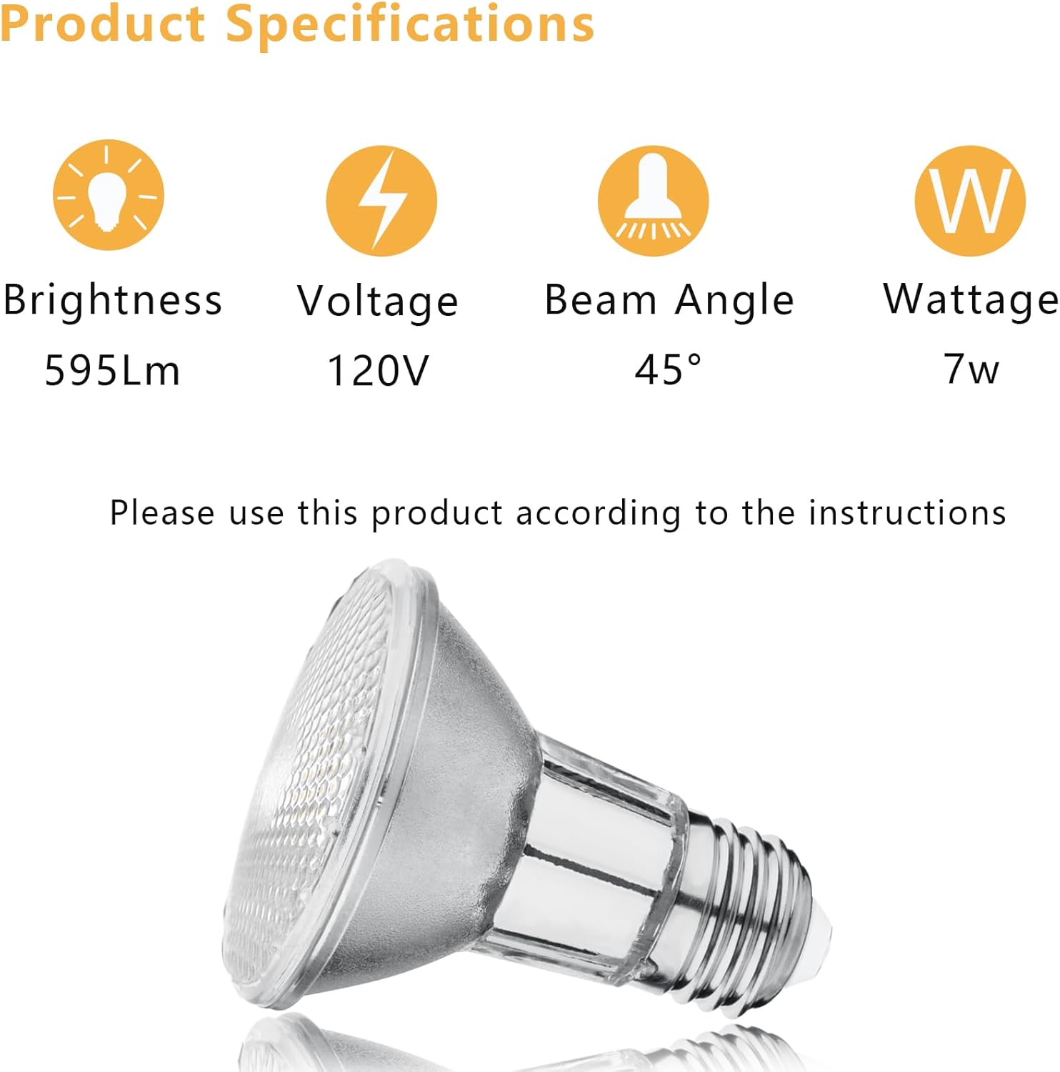 PAR20 7W LED Range Hood Light, 595lm, Waterproof IP65, Replaces 50W Halogen Cup, E26, Dimmable, Warm White, 120V, Spot Bulbs for Kitchen Appliances, Track Lighting, Outdoor Landscaping, Pack of 2