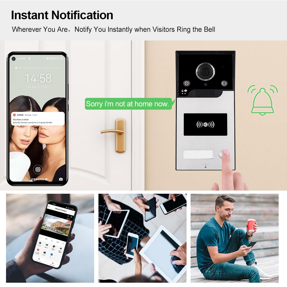 Tuya 1080P 7pollici Colore Schermo Videocitofono WLAN senza fili WiFi Video Campanell Sensore PIR Smart APP Kit per Citofono Domestico di RFID Controllo Accesso