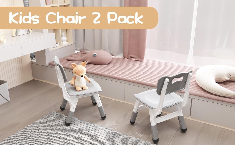 Image of 4-Pack Height-Adjustable Kids Plastic Chairs - Ergonomic Backrest, Non-Slip Feet,Durable, 82Kg Weight Capacity - for Home, Kindergarten, Classroom & Activities