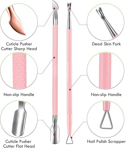 Miniatura 47 de 2 empujadores de cutículas y removedor de corte, raspador de uñas de salón para esmalte de gel, herramienta de limpieza de manicura y pedicura