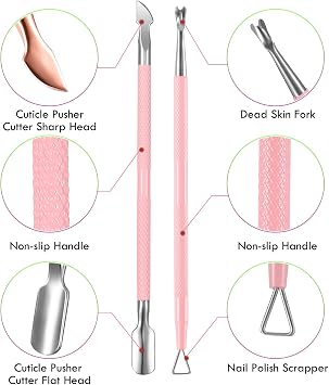 Cuticle Trimmer with Cuticle Pusher, XUNXMAS Cuticle Remover Cutter Nipper Scissor and Triangle Cuticle Nail Pusher Peeler Scraper, Durable Dead Skin Clipper Manicure Pedicure Tools Pink