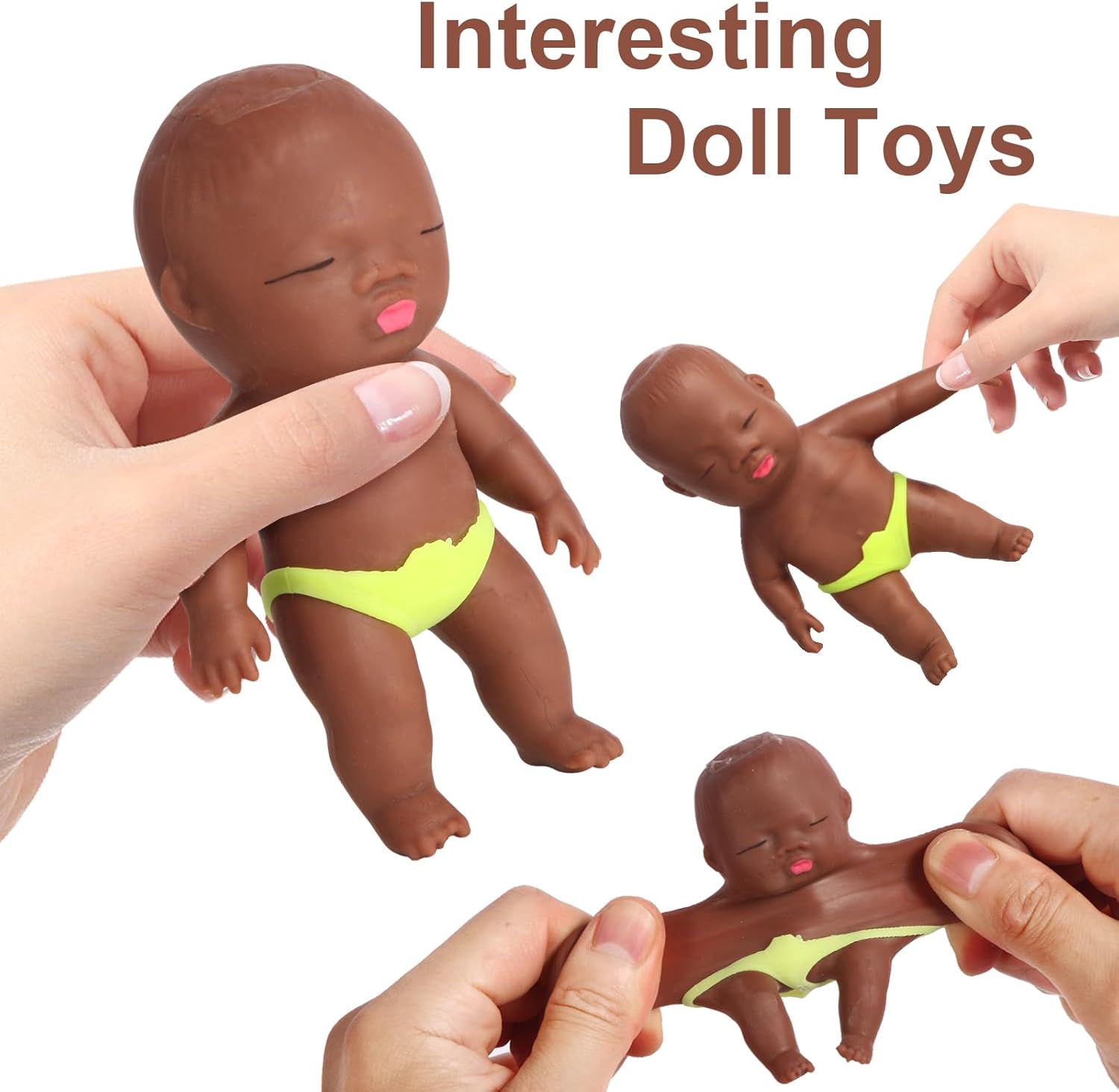 2 Pack Squeeze Stress Doll Toys, Cute Little Baby Doll Fidget Toys, Stress Relief Sensory Squishy Toys for Kids Adults (Black)