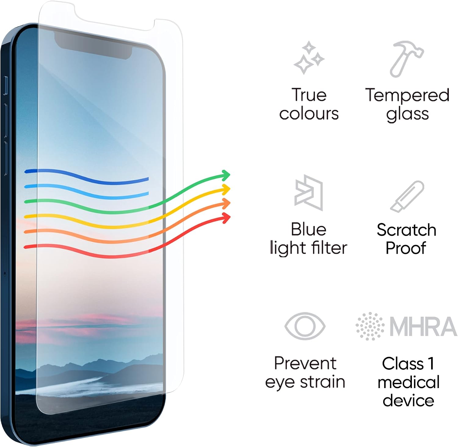 Ocushield Anti Blue Light Tempered Glass Screen Protector for iPhone 12, Transparent, iPhone 12 Regular | Pro (6.1") - Image 3