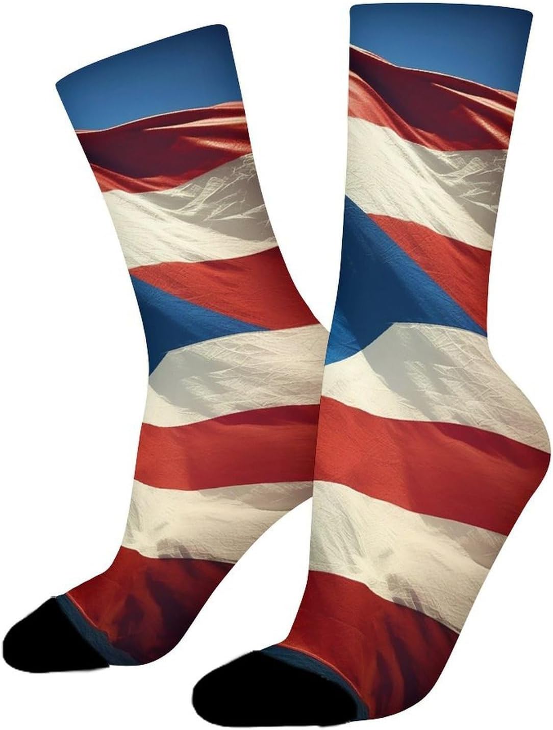 Breathable Sports Socks, Moisture Wicking, Lightweight Crew Socks | Puerto Rico Wallpaper Flag Athletic Calf Socks for Women Men, Casual, Anti-Slip, Multifunctional Work Socks