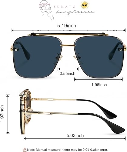 Miniatura 6 de Aviator Sunglasses for Women Men Retro Double Bridge Square Metal Frame Twin Beams Mirrored Shades