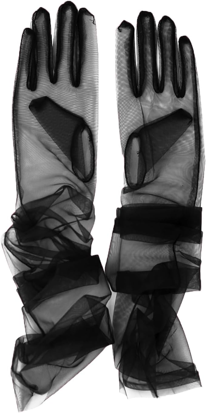 Women's Polka Dot Gloves Long Opera Party Gloves Elbow Length Sheer Gloves