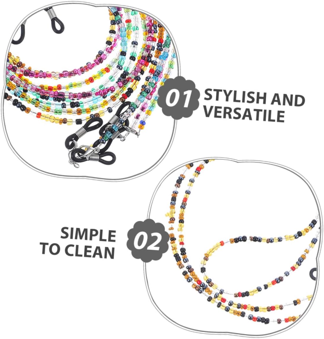 POPETPOP 8pcs Eyewear Strap Beaded Glasses Chain Lanyard Retainer for Men Women Glasses String around Neck Mask Compatible Eyeglass Hanging Cord Set