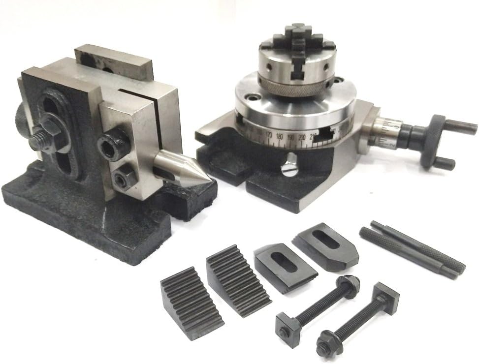 3” Inches/ 80 MM Rotary Table With 50 Mm-4 Jaws Self Centering Chuck With Back Plate +Fixing T Nuts Bolts + Suitable Tailstock & Clamp Kit M6