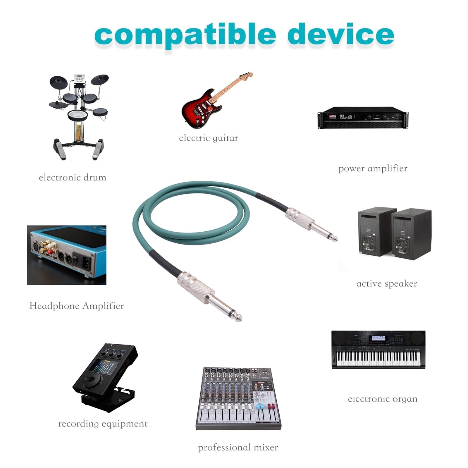 Instrumentenkabel Doppelschichtiges Geschirmtes Geräuschreduzierendes Mono-Audiokabel (6,35 Mm Stecker Auf 1/4-Zoll-Stecker) Für E-Gitarre(10m)