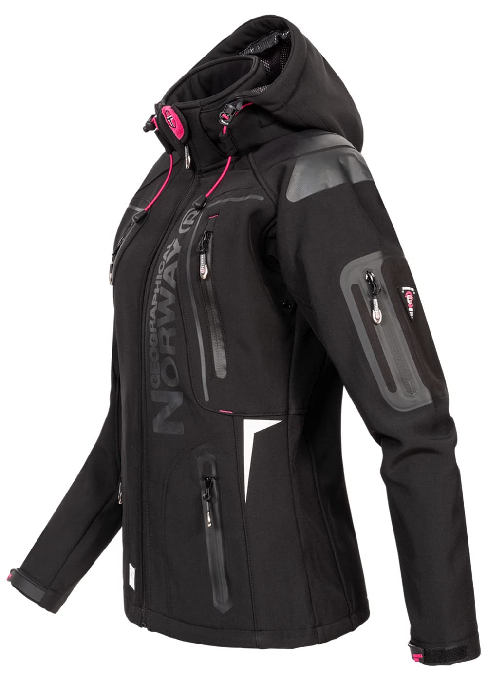 Geographical Norway Tislande Lady – damska kurtka softshell z kapturem, wodoszczelna, outdoorowa, wiatroszczelna, do aktywności na świeżym powietrzu, wędrówek, jazdy na nartach, na jesień, zimę,