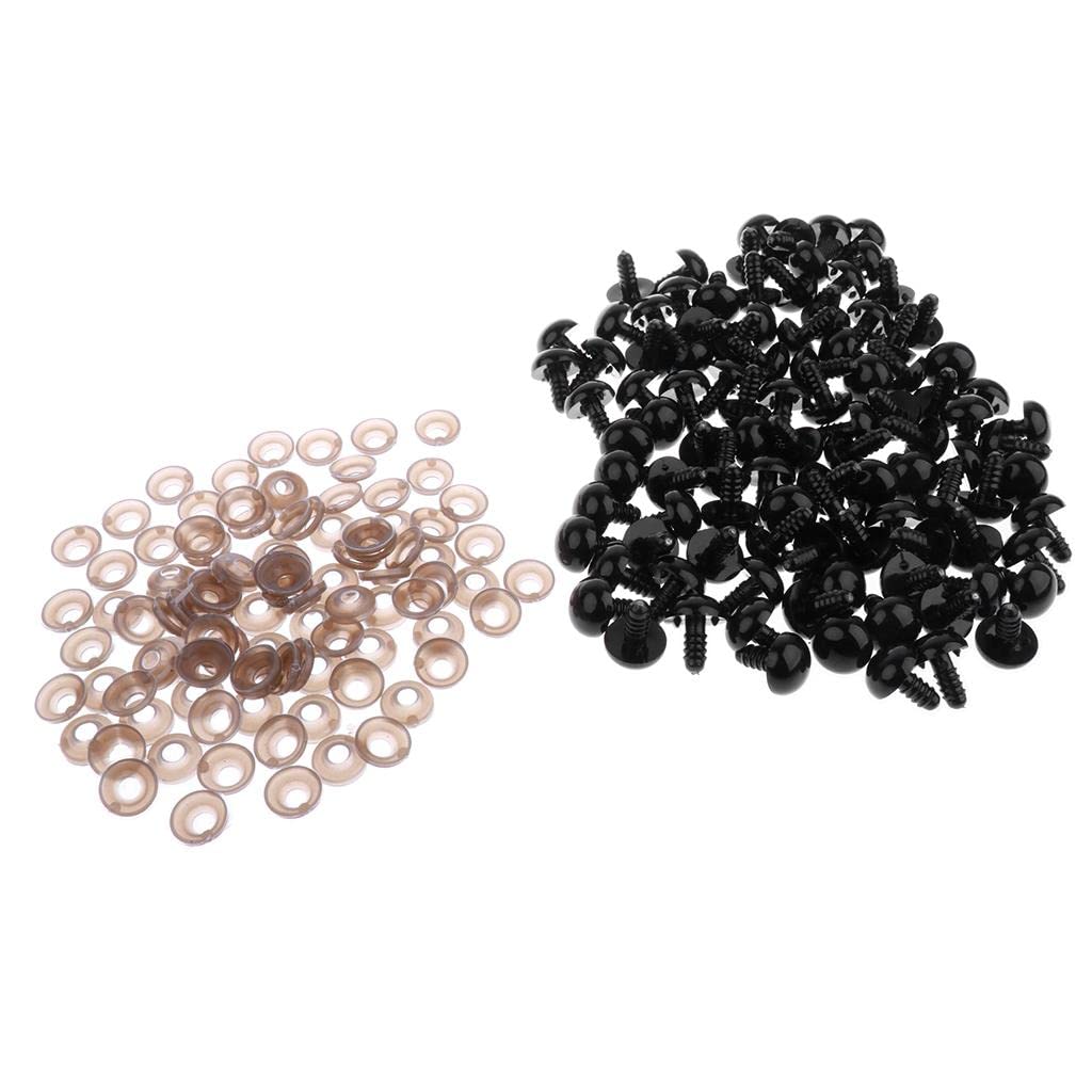 12mm 100 Pieces Black PVC Safety Eyes with Backs for Dolls DIY Making | Dolls Toy Eyes | Toys Accessories