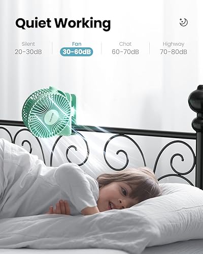Miniatura 5 de Gaiatop Ventilador portátil con clip, funciona con pilas, pequeño y potente de 3 velocidades, silencioso de rotación de 360, mini ventilador de