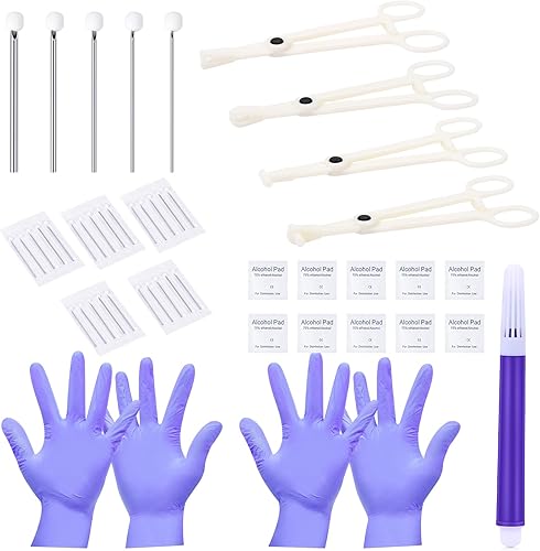 Kit de agujas de perforación mixtas para el cuerpo con abrazaderas de perforación desechables, herramientas de precisión para cartílago de oreja,