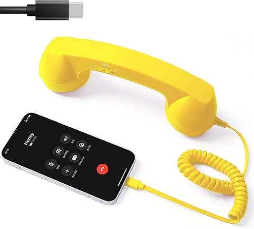Retro Phone Handset, Bluetooth Corded Telephone Handset with Microphone, Type-C Retro Telephone Wired Handset Style Landline Handle Receiver for