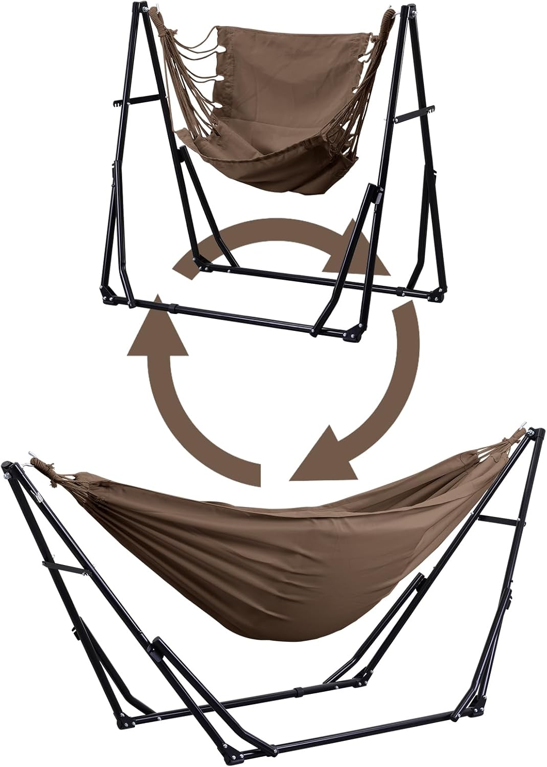 2 in 1 Hammock with Stand, Outdoor Hammock Swing Chair with Portable Heavy Duty Stand, Multi-Functional Hammock Stand 480 lbs Weight Capacit-Coffee