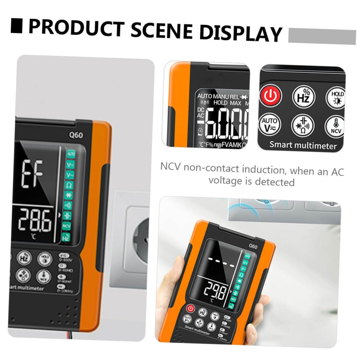 Q60 Digital Multimeter Auto-ranging True Value Ohm Volt Current Tester with Ncv Detection Diode Test Data Hold Backlight for Electrical Repair and Home Use
