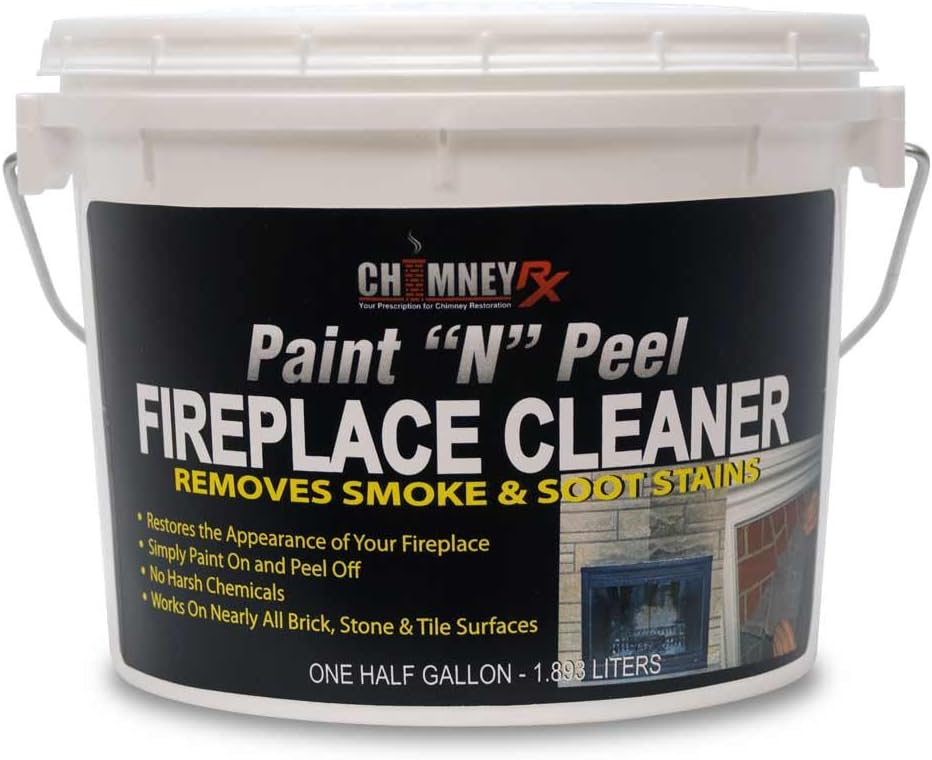 CHIMNEYRX 300467 Paint N Peel Fireplace Cleaner – Removes Smoke & Soot Stains from Brick, Tile, & Stone Surfaces Around Fireplace Fronts & Hearths – Water-Based, & Easy Peel-Off, 1/2 Gallon