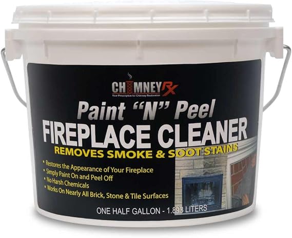 CHIMNEYRX 300467 Paint N Peel Fireplace Cleaner Removes Smoke & Soot Stains From Brick, Tile, Stone Surfaces Around Fireplace Fronts & Hearths Water-Based, Easy Peel-Off, 1/2 Gallon