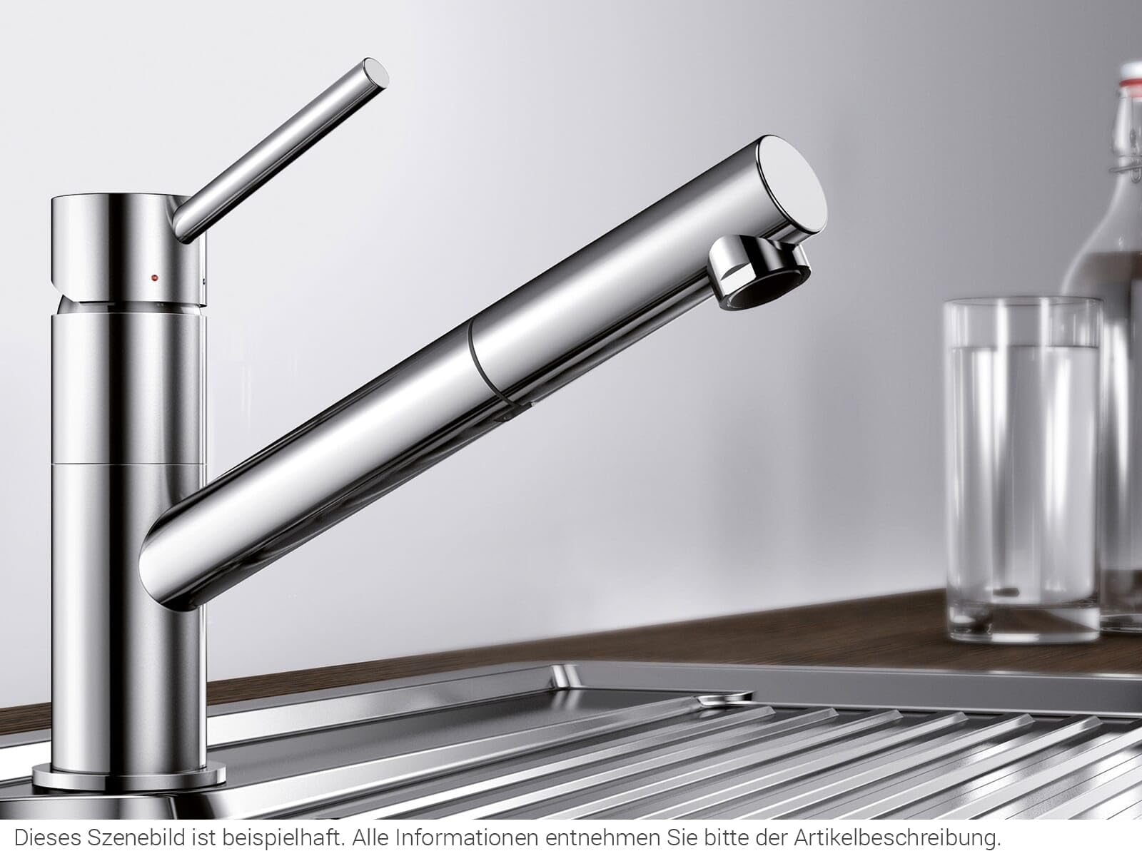 BLANCO KANO-S | Küchenarmatur in chrom | Niederdruck | Mit herausziehbarem Schlauch | Rückflussverhinderer | Keramik Kartusche | Gesicherte Wasserqualität & wassersparend | [5,5x24,6x19,1 cm]