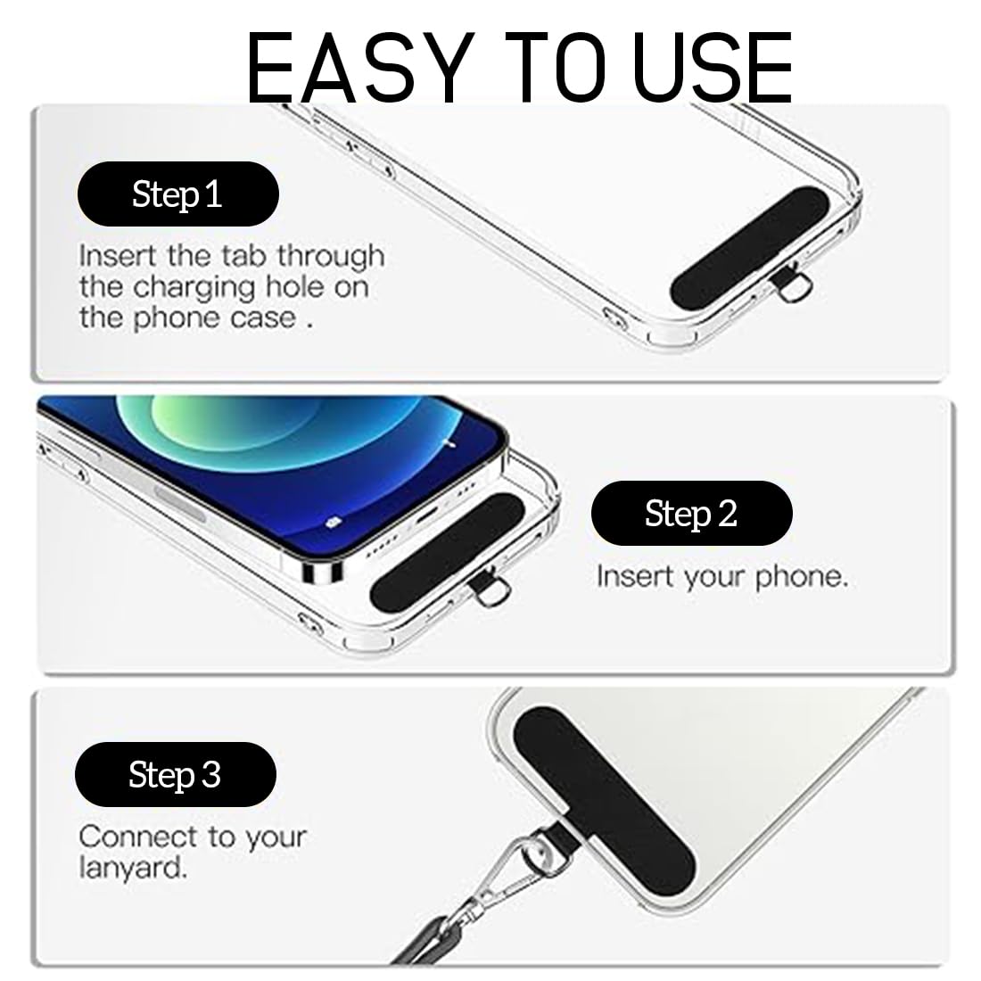 10 Toppe Portacordino Per Cellulare | Senza Adesivo, Universali, Trasparenti, Con Ganci In Metallo - 3