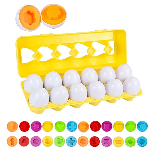 Zyluniy Huevos Juguetes niños 12 PCS Pollito Huevos Sorpresa niños Juego para Aprender Formas y Colores,Juegos Educativos 2 años Regalos para Niños Niñas de 1 2 3 años (Estilo A)