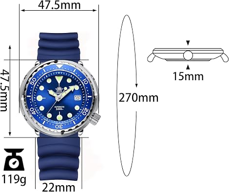 ADDIESDIVE Automatic Steel Dive Watch for Men 47.5mm Analog Wristwatches Sapphire Crystal Diver 300M
