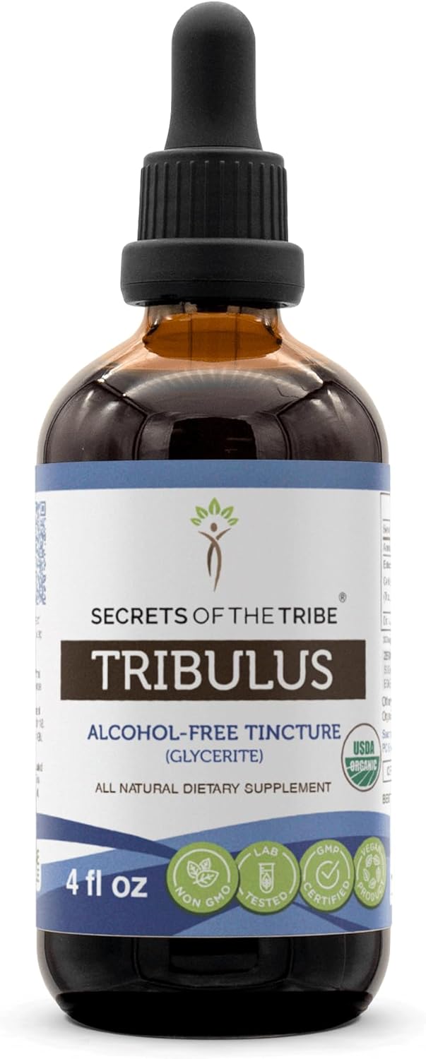 Secrets of the Tribe Tribulus USDA Organic | Alcohol-Free Extract, High-Potency Herbal Drops | Made from 100% Certified Organic Tribulus (Tribulus terrestris) Dried Fruit (4 oz)