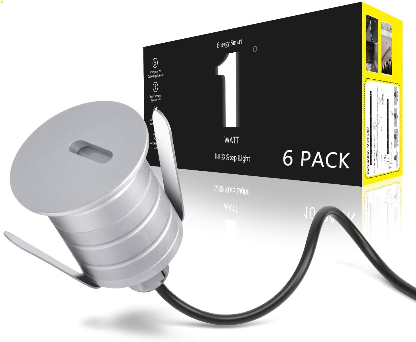 Outdoor LED Deck Lights, 1 Watt, Landscape LED Step Lights for Step, Stair, Pathway, Garden, Operate with Low Voltage 12-24V DC, Warm White 3000K, IP67 Waterproof, 6 Pack