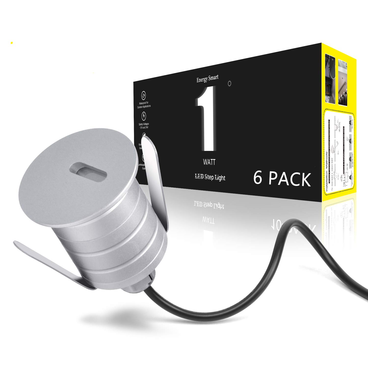 Outdoor LED Deck Lights, 1 Watt, Landscape LED Step Lights for Step, Stair, Pathway, Garden, Operate with Low Voltage 12-24V DC, Warm White 3000K, IP67 Waterproof, 6 Pack