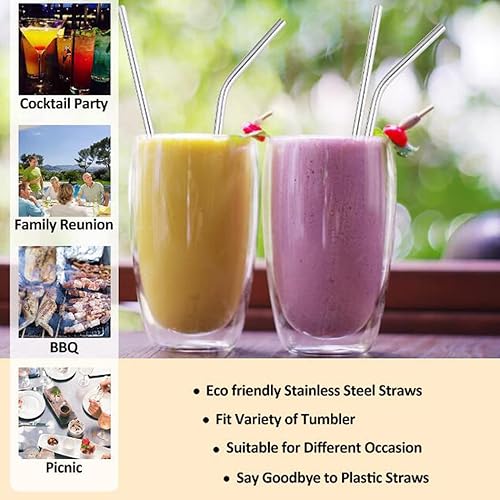 Miniatura 7 de Hoshen Juego de 7 cucharas de paja de acero inoxidable dorado, popote reutilizable de 8.5 pulgadas, con estuche de transporte (3 popotes2 cucharas